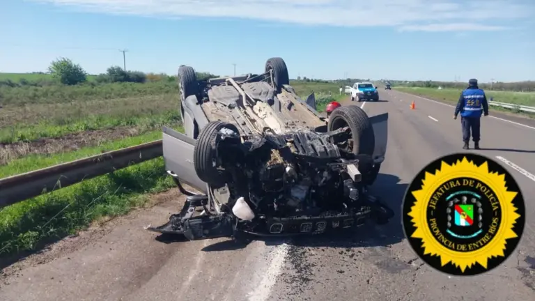 No hubo lesionados Ruta 14: volcó un auto con una mujer y tres menores de edad