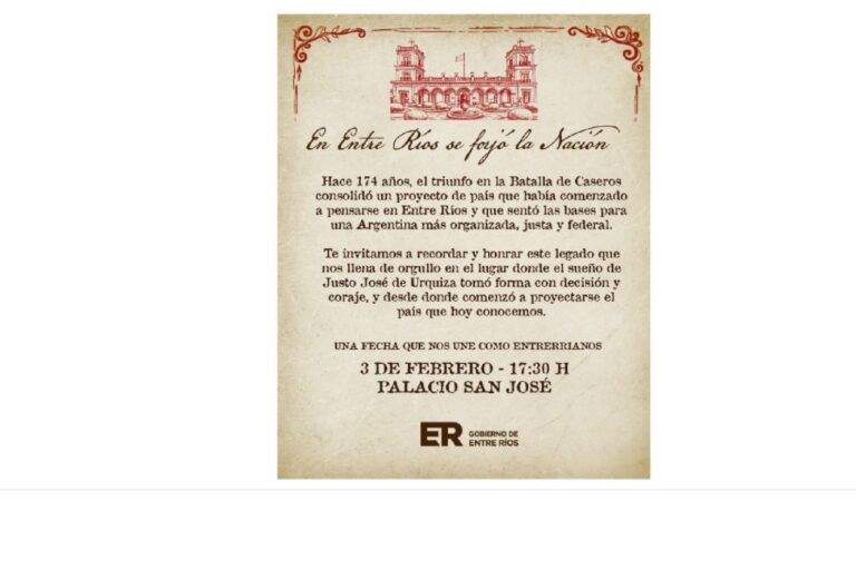 La provincia conmemorará la Batalla de Caseros con una propuesta cultural en el Palacio San José