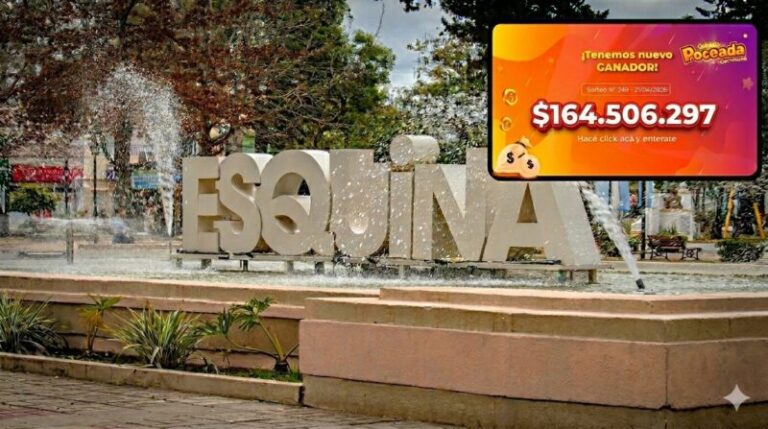 Ticket de quiniela Poceada Correntina con números ganadores sobre fondo de la provincia de Corrientes.