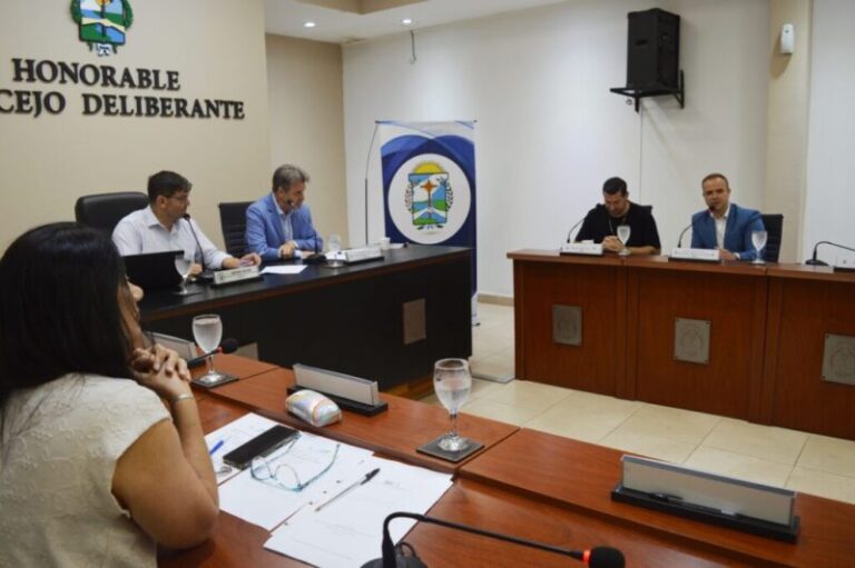 Autoridades de la Cámara Binacional Santo Tomé-San Borja durante la sesión en el recinto legislativo.