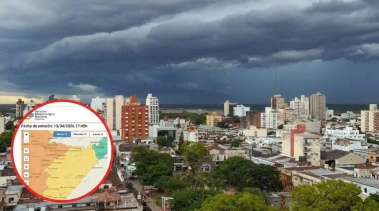 Mapa de alertas meteorológicas del SMN sobre la provincia de Corrientes