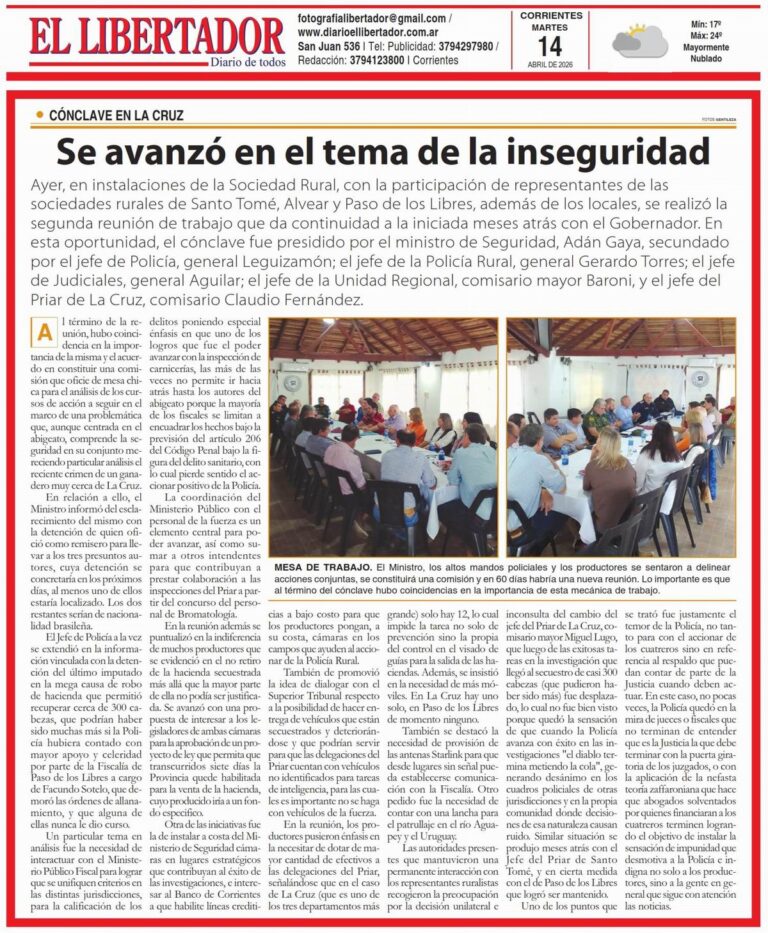 Portada del Diario El Libertador de Corrientes, edición del 14 de abril de 2026