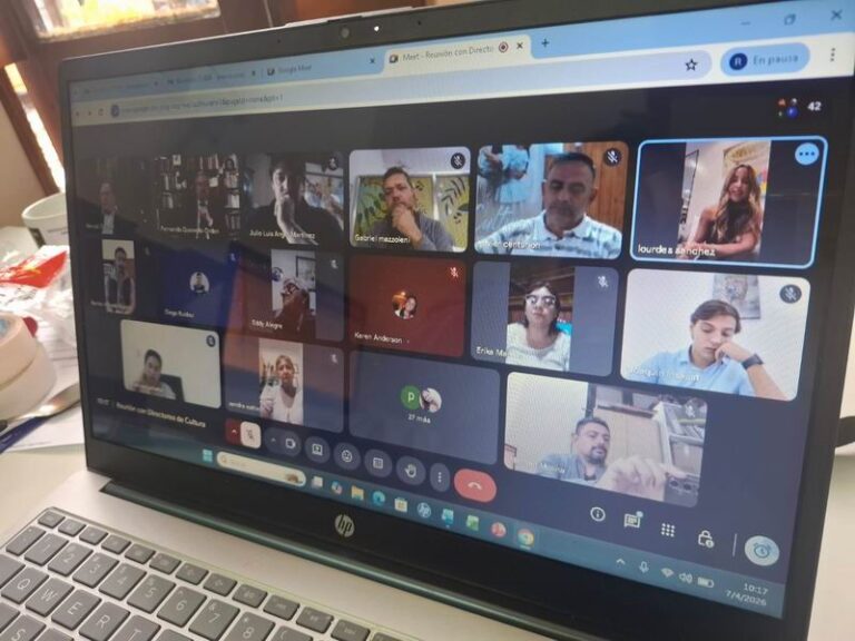 Lourdes Sánchez, presidenta del Instituto de Cultura de Corrientes, durante reunión virtual con referentes culturales municipales.