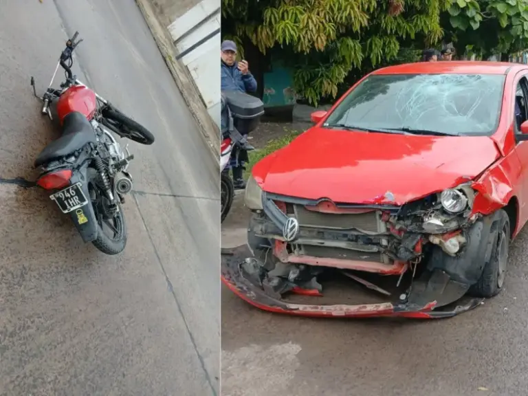 Choque entre automóvil y motocicleta en avenida Independencia de Corrientes