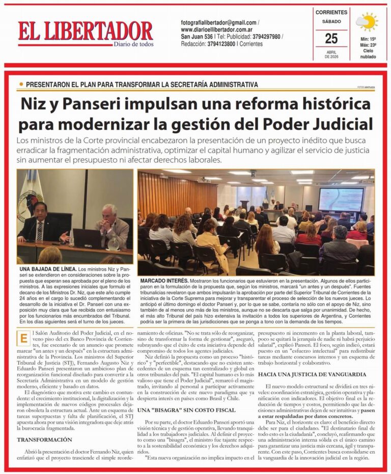 Tapa y contratapa del diario del 25 de abril de 2026