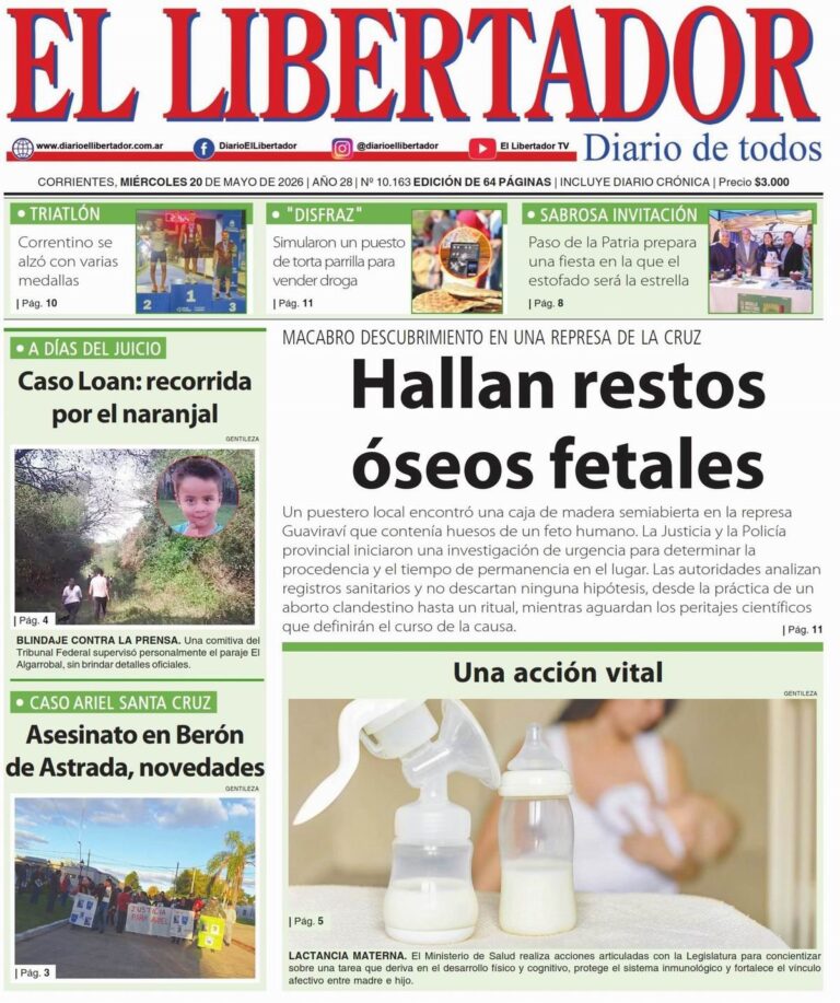 Tapa del diario Redacción Litoral del 20 de mayo de 2026
