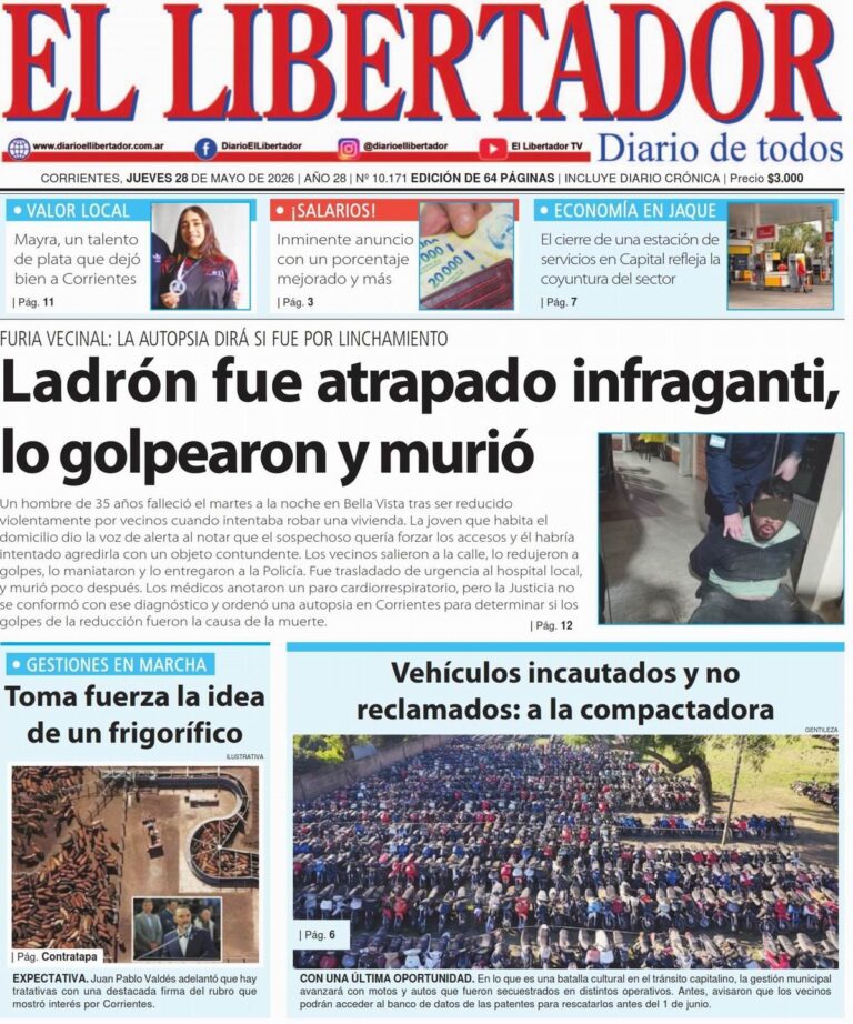 Portada de diario de Corrientes del 28 de mayo de 2026