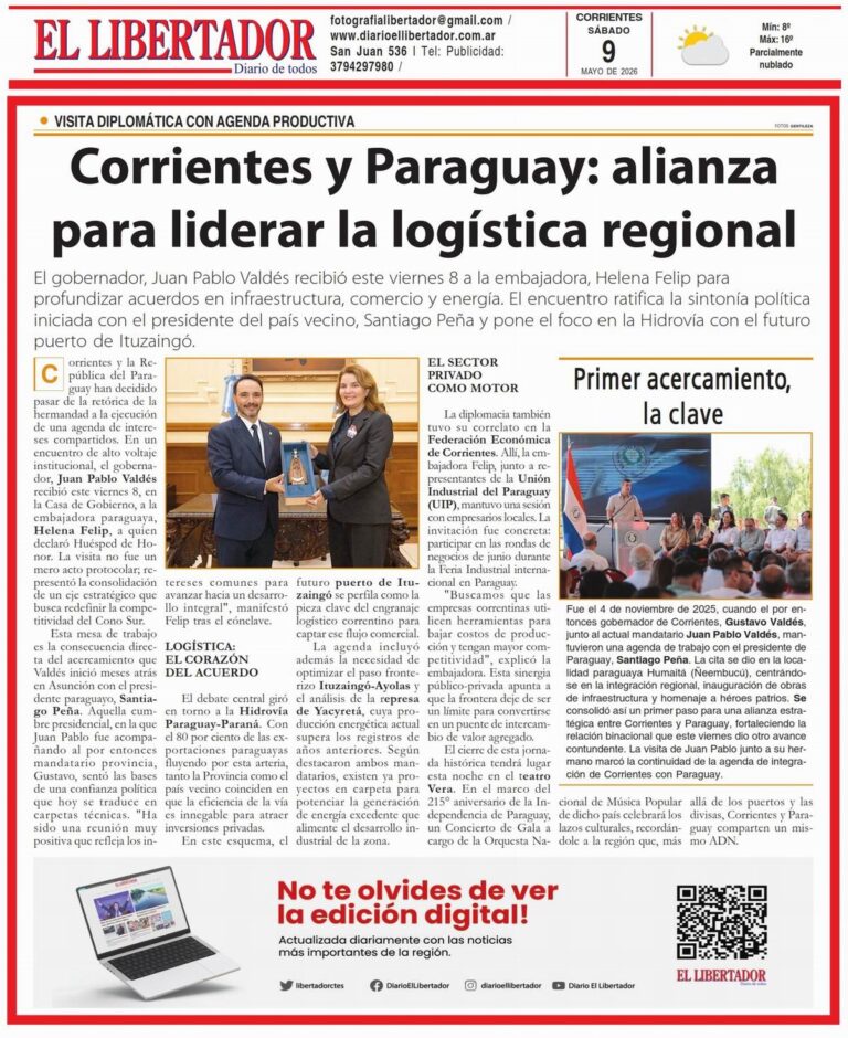 Tapa y contratapa del diario El Libertador de Corrientes del 9 de mayo de 2026