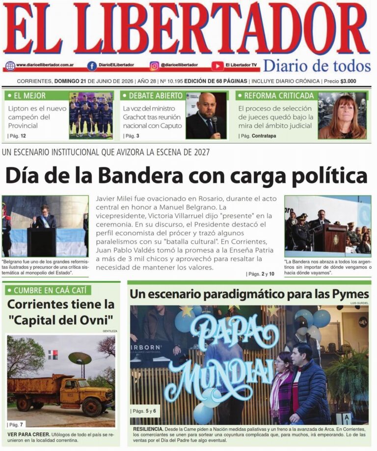 Ilustración de un periódico digital con la fecha 21 de junio de 2026 y un mapa de Corrientes