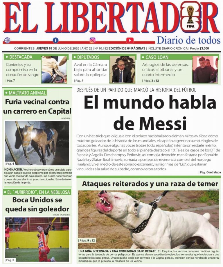 Tapa y contratapa del diario del 18 de junio de 2026