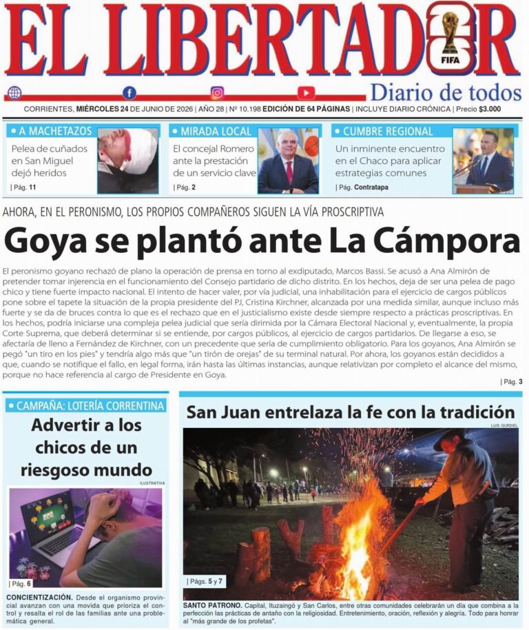 Tapa y contratapa del diario Redacción Litoral del 24 de junio de 2026