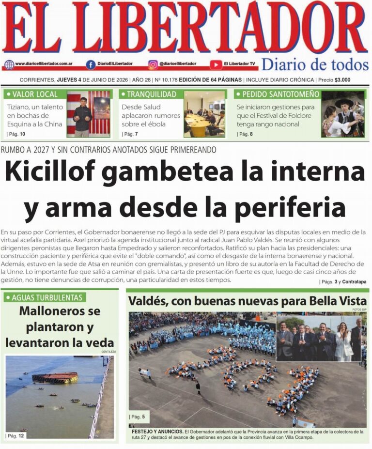 Portada del diario Redacción Litoral del 4 de junio de 2026