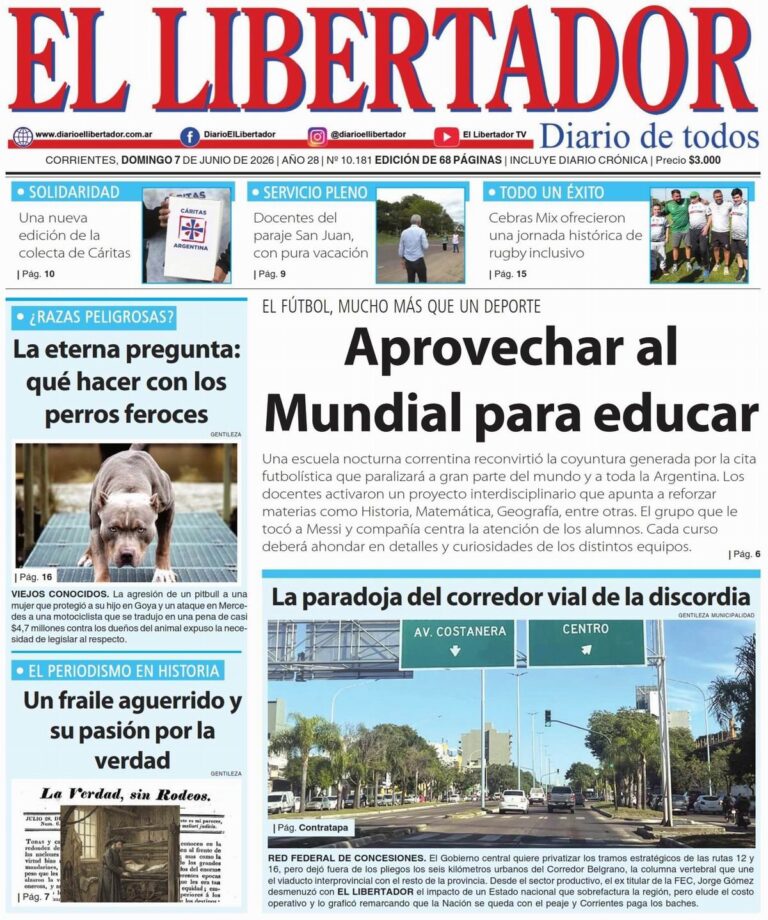 Portada del diario Redacción Litoral del 7 de junio de 2026