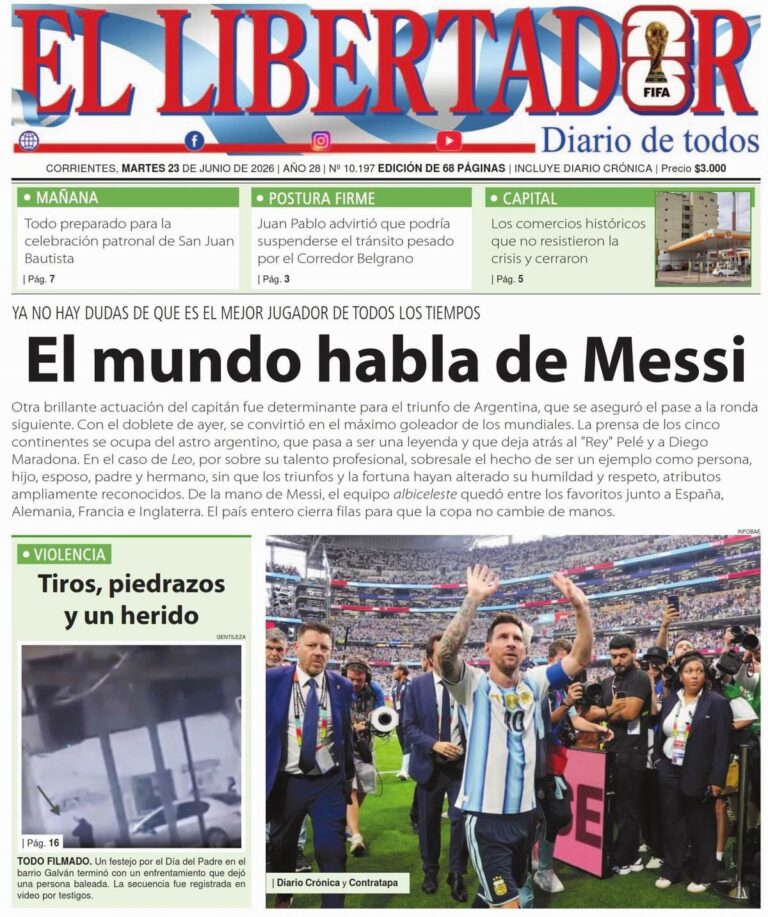 Portada del diario Redacción Litoral del 23 de junio de 2026
