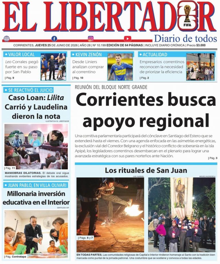 Portada del diario Redacción Litoral del 25 de junio de 2026