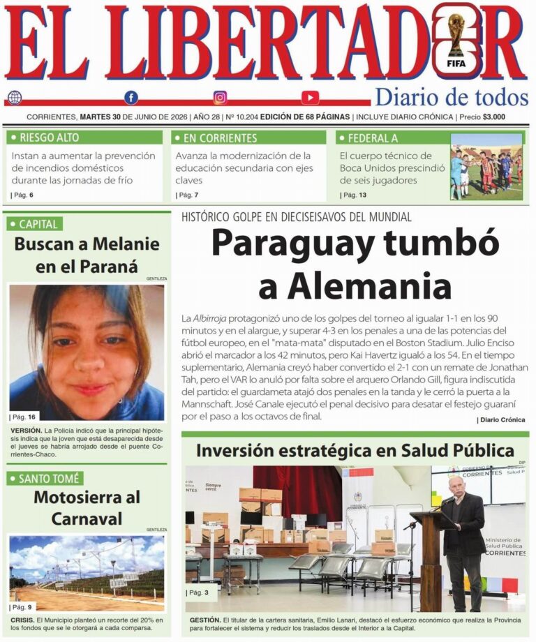 Portada del diario Redacción Litoral del 30 de junio de 2026