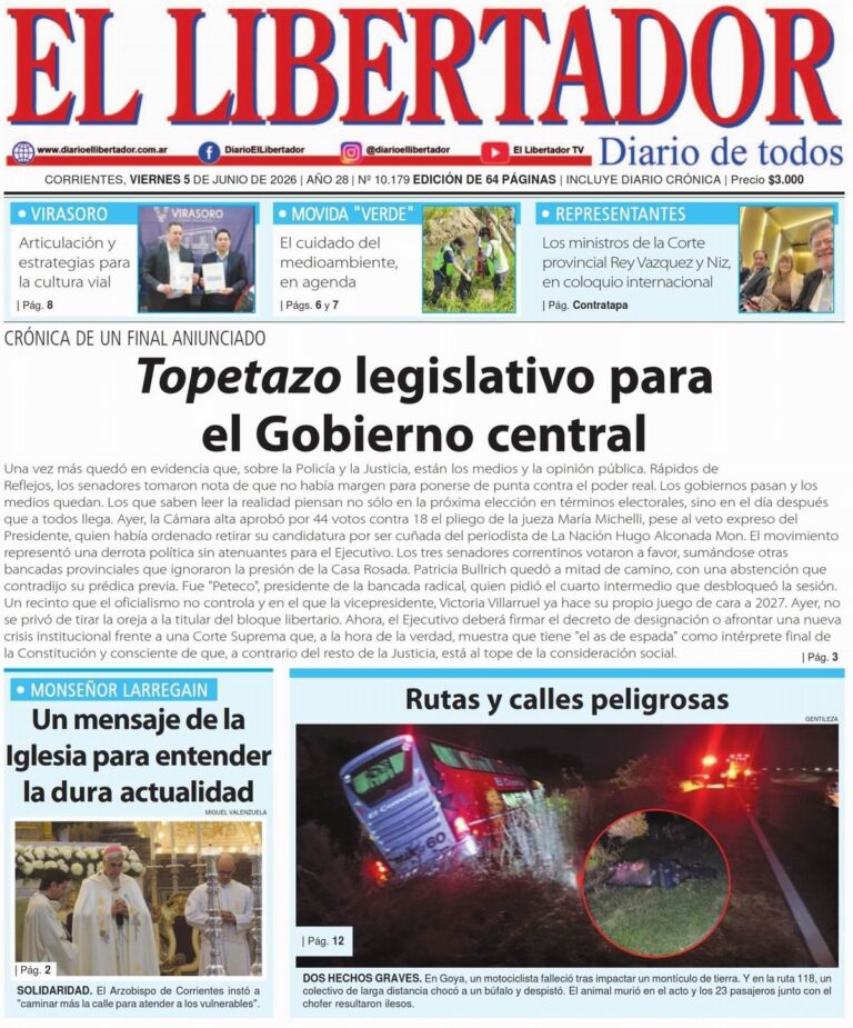 Tapa y contratapa del diario del 5 de junio de 2026