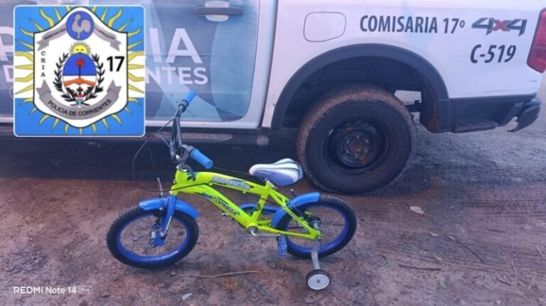 Bicicleta infantil secuestrada por la policía en el Barrio Punta Taitalo