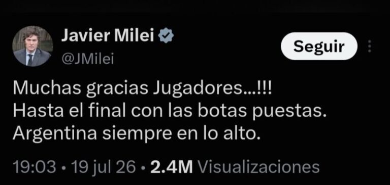 Javier Milei anunciando feriado nacional por subcampeonato de la Selección Argentina en el Mundial 2026