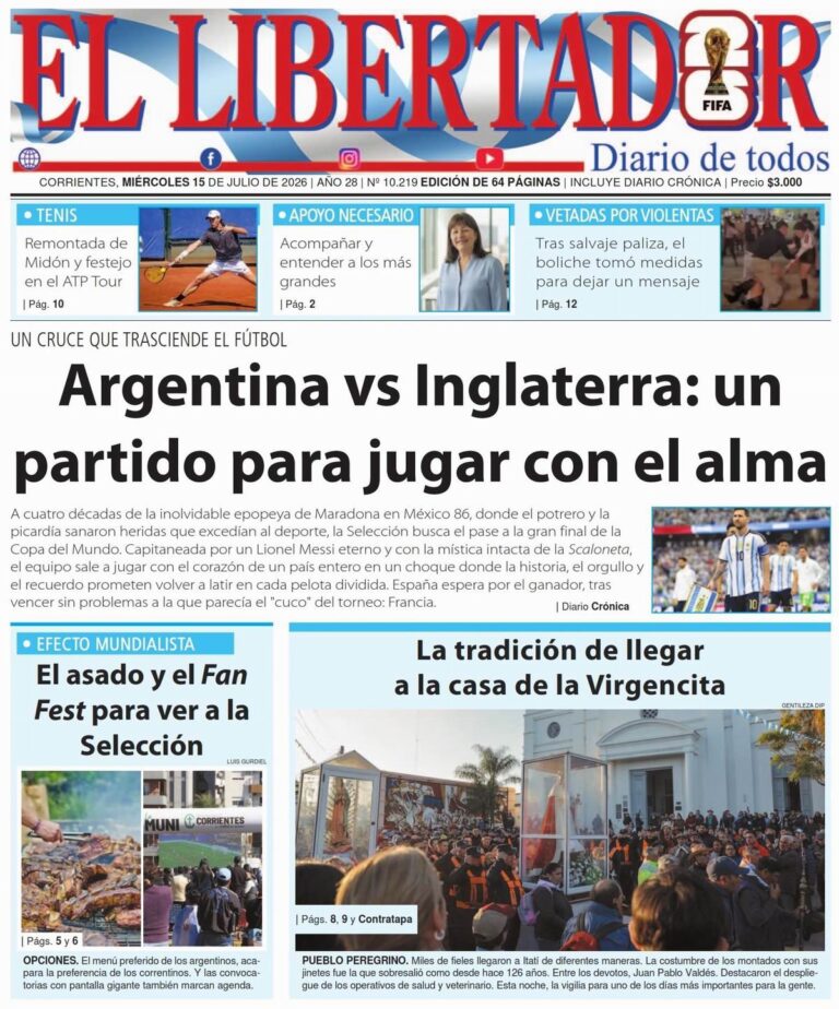 Tapa y contratapa del diario Redacción Litoral del 15 de julio de 2026