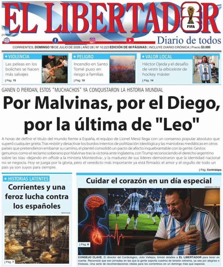 Tapa y contratapa del diario Redacción Litoral del 19 de julio de 2026