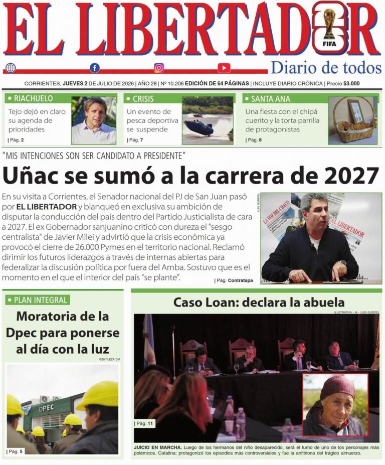 Tapa y contratapa del diario Redacción Litoral del 2 de julio de 2026