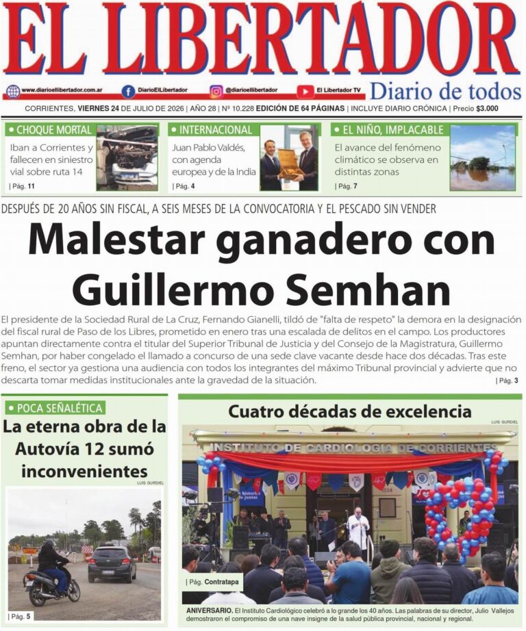 Portada y contratapa del diario Redacción Litoral del 24 de julio de 2026