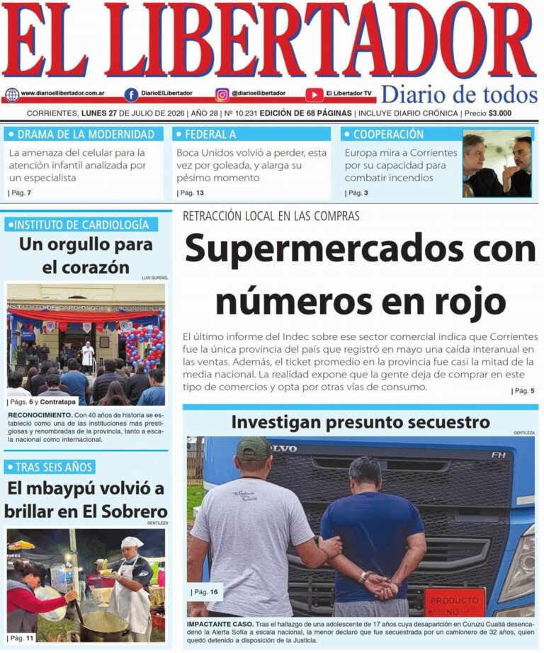 Tapa y contratapa del diario Redacción Litoral del 27 de julio de 2026