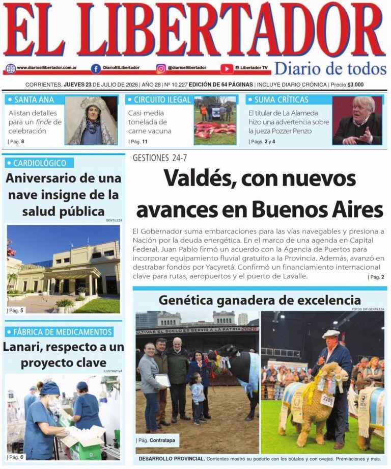 Portada de diario de Corrientes del 23 de julio de 2026