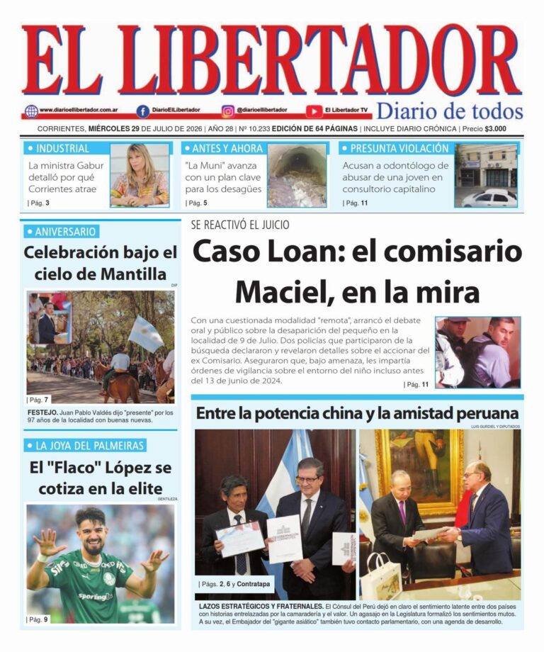 Tapa del diario Redacción Litoral del 29 de julio de 2026