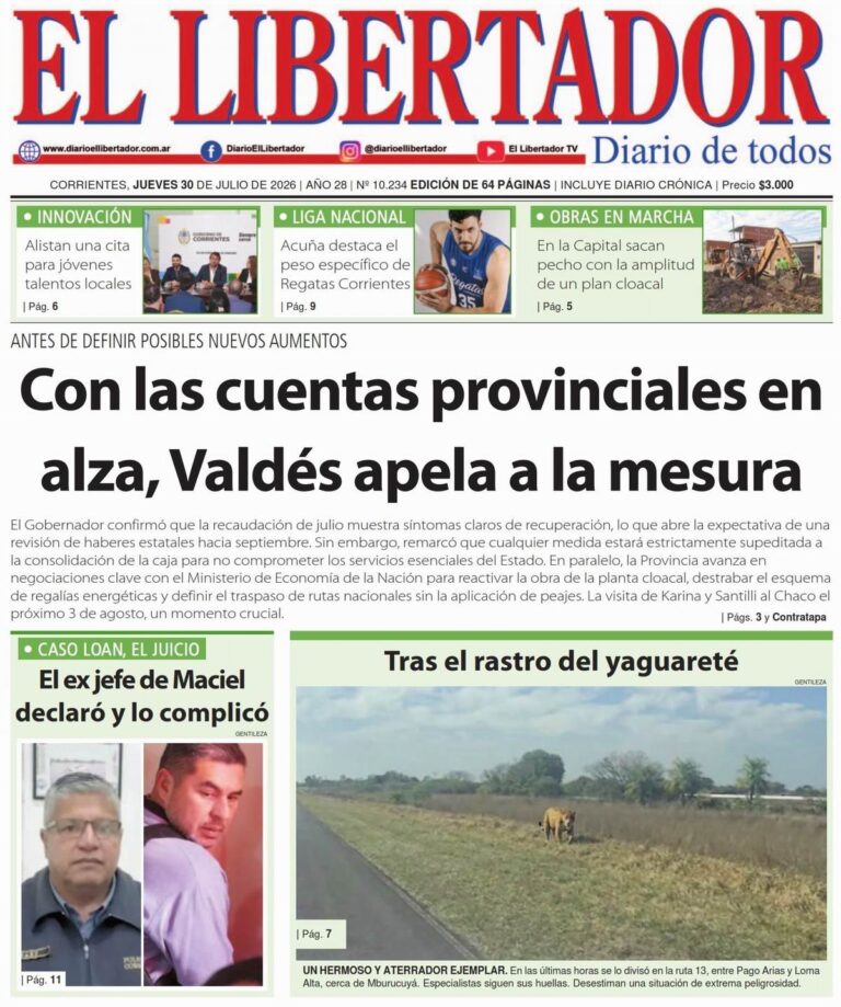 Tapa y contratapa del diario Redacción Litoral del 30 de julio de 2026