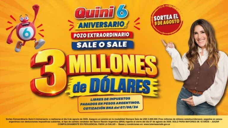 Cartel del Quini 6 con el premio de US$ 3 millones por su aniversario