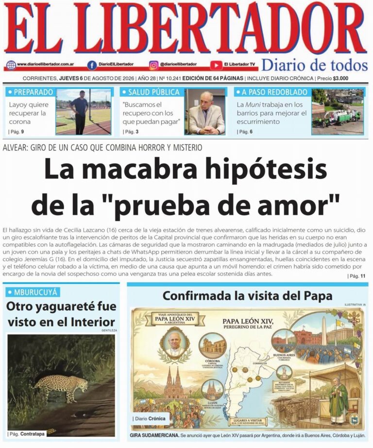 Tapa y contratapa del diario Redacción Litoral del 6 de agosto de 2026