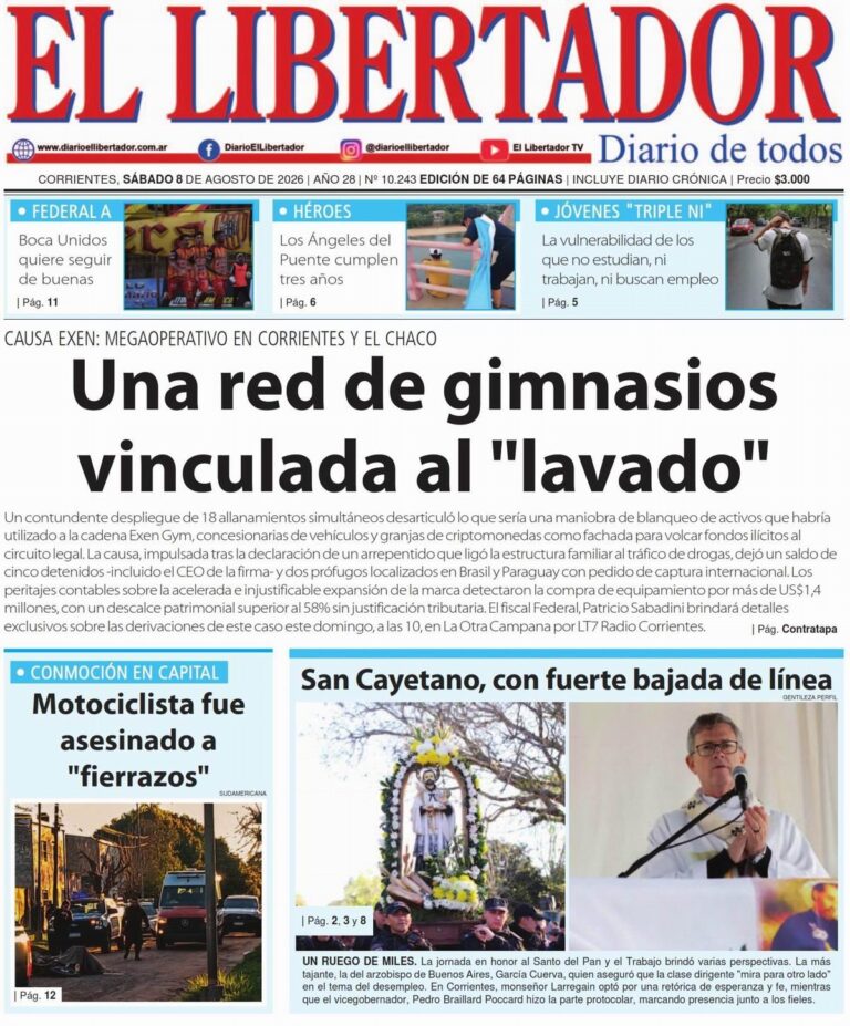 Tapa y contratapa del diario del 8 de agosto de 2026