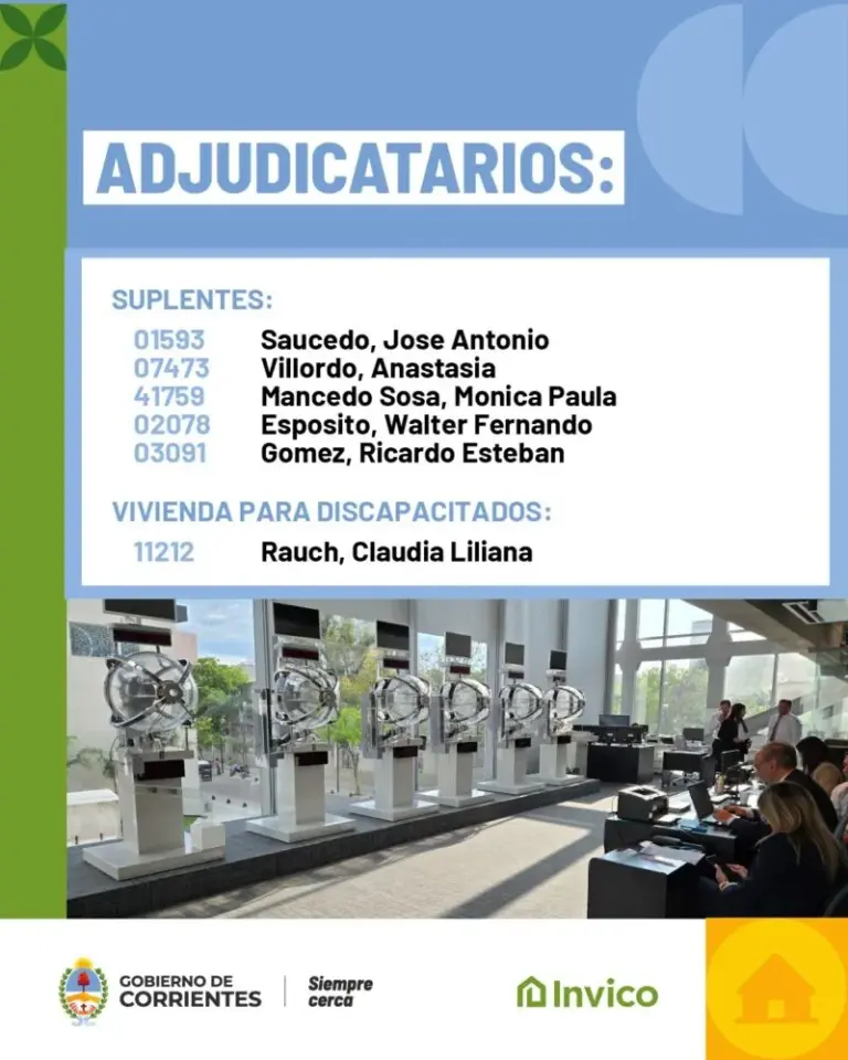 Sorteo de viviendas del Invico en Santa Catalina, Corrientes