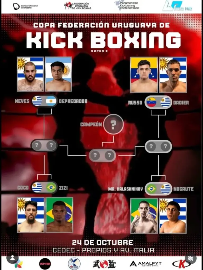 Matías García, atleta correntino de kickboxing, en competencia