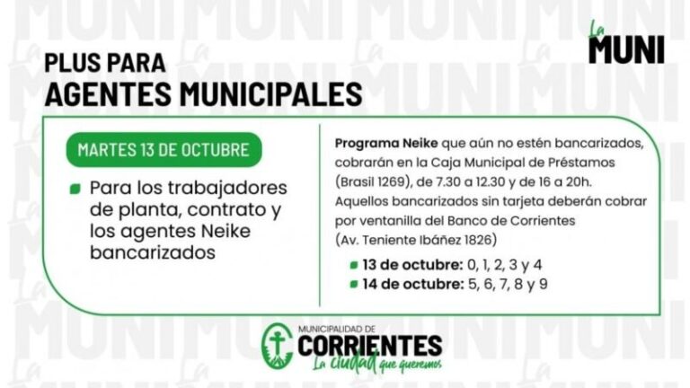 Empleados municipales cobrando el plus ordinario en Corrientes