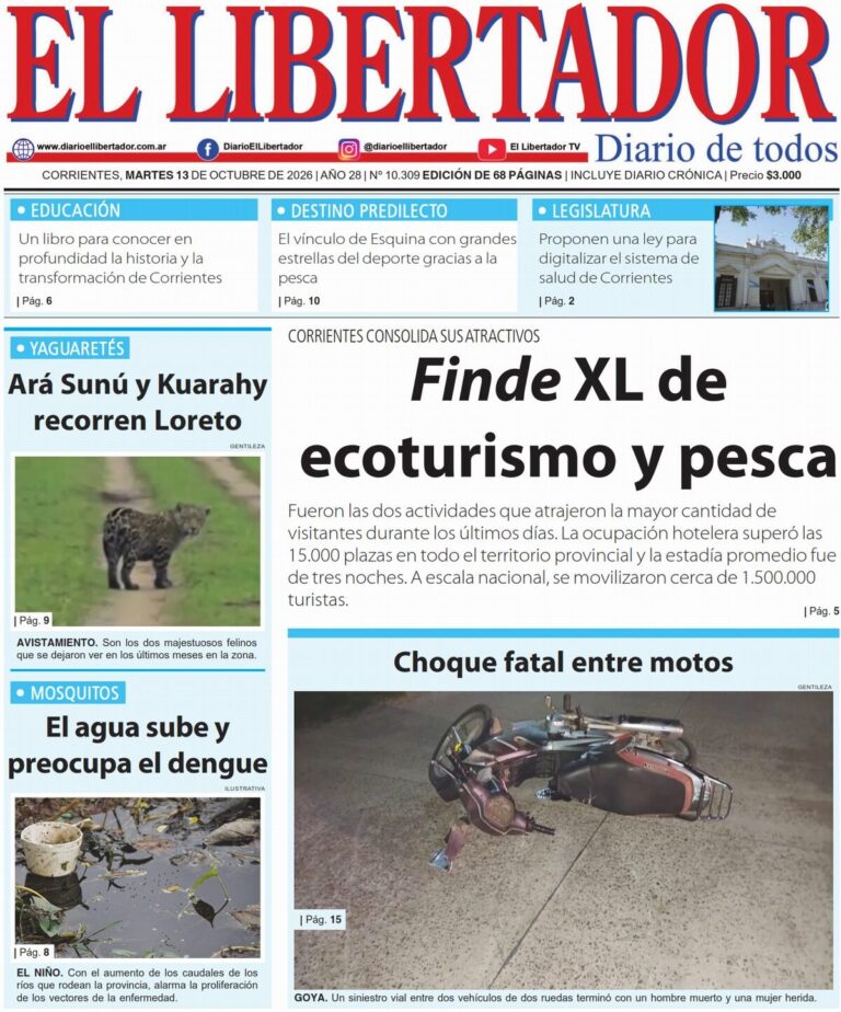 Primeras planas de los diarios de Corrientes del 13 de octubre de 2026