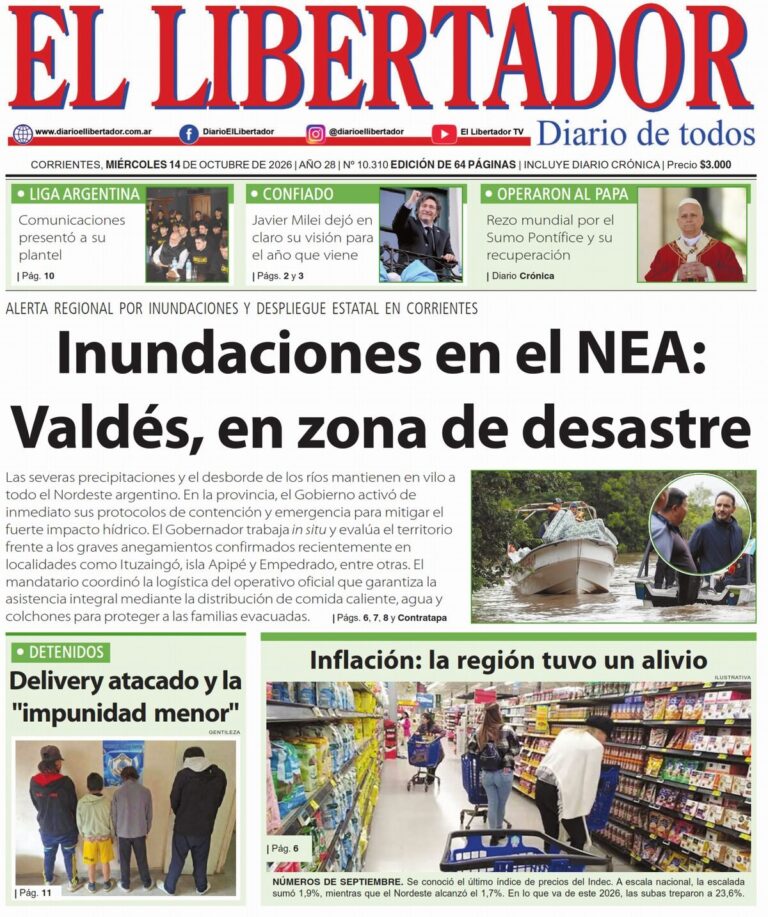 Portadas de los diarios de Corrientes y nacionales del 14 de octubre de 2026