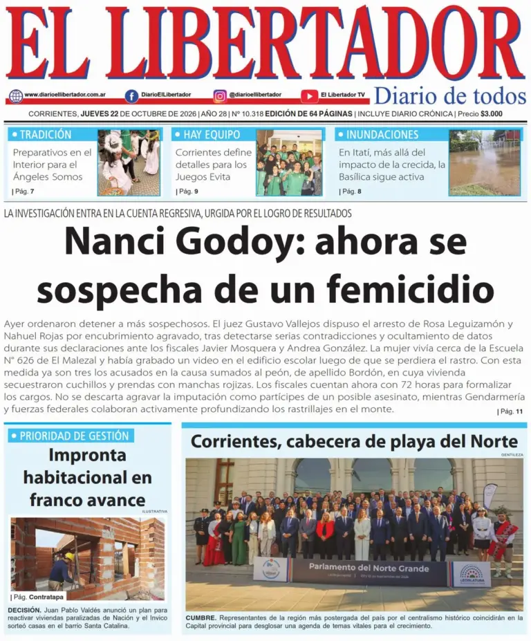 Portadas de los diarios de Corrientes del 22 de octubre de 2026